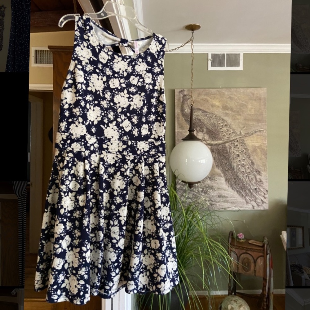 Navy blue and white floral dress